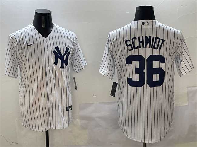 Mens New York Yankees #36 Clarke Schmidt White Cool Base Stitched Jersey